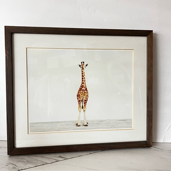 Restoration Hardware Baby Animal Portrait Giraffe Weathered Grey Frame Brown HR - Picture 8 of 15